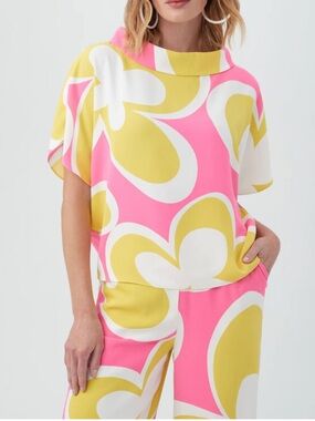 Trina Turk Pink and Yellow honey suckle Top